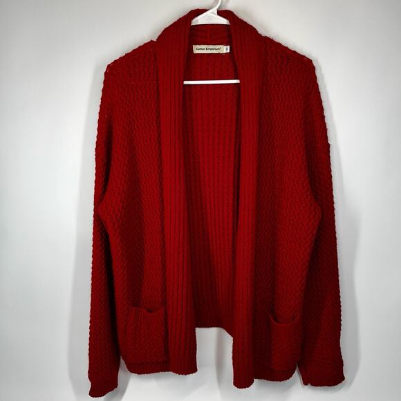 Cotton Emporium Sweaters - Red Knit Cardigan Sweater Open Front Women’s Size Medium Cotton Emporium